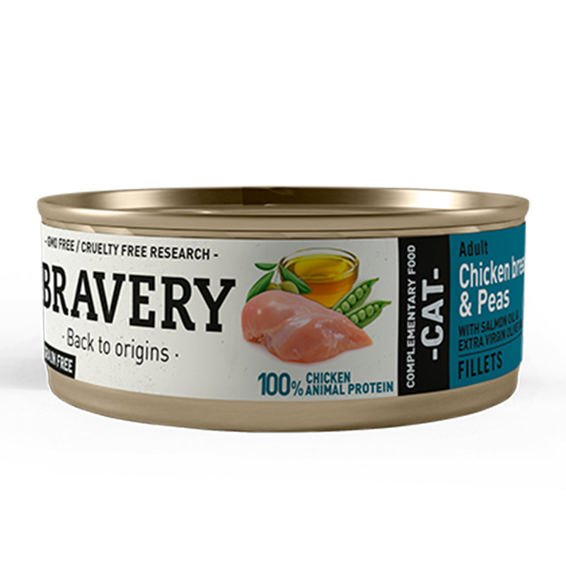 Bravery - Lata Gato Sabor Pollo y Arvejas 70gr