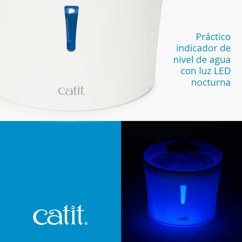 Catit - Bebedero Electrico Fuente de agua Flor con Luz LED 3lt